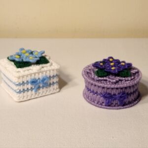 Two Vintage Plastic Canvas Trinket Boxes Easter Spring Gift Boxes